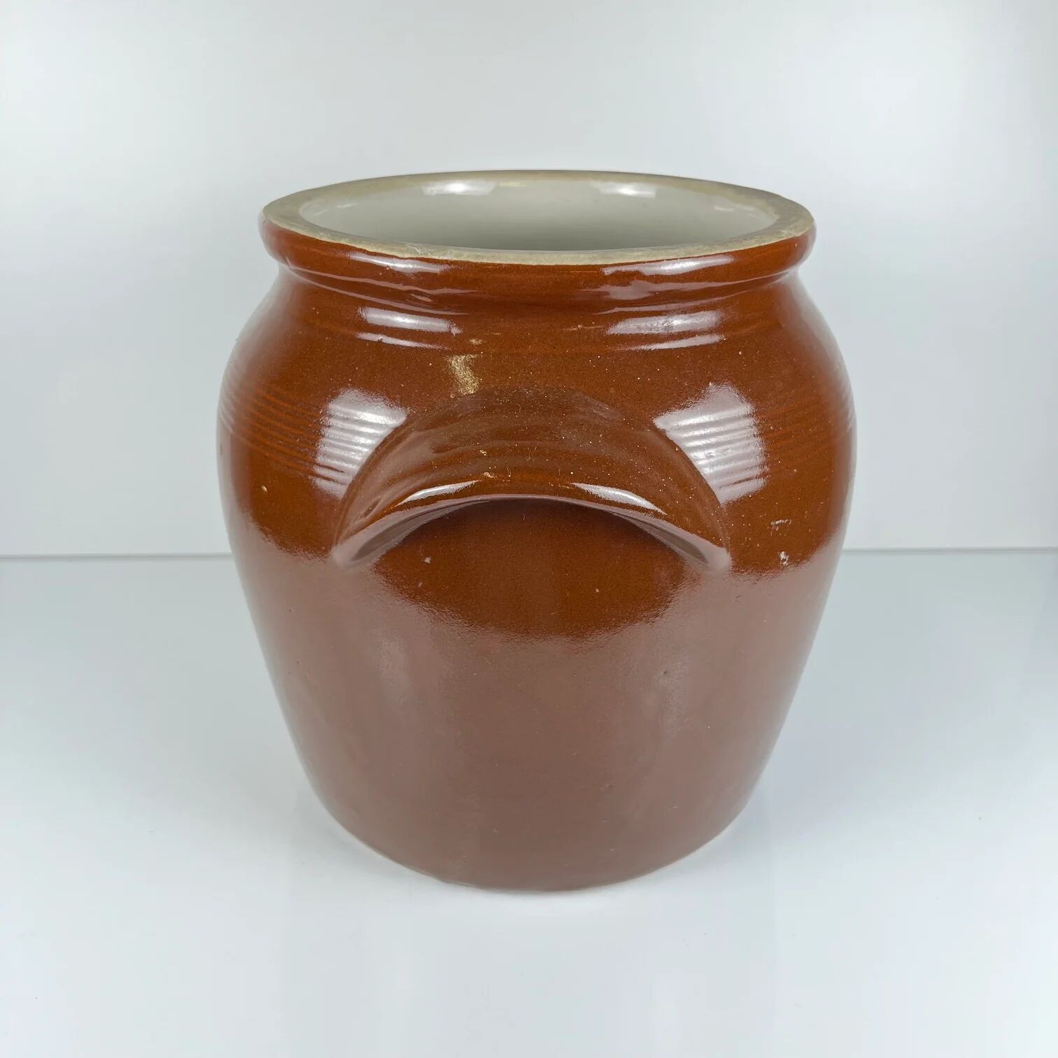 Large confit/grease pot, antique stoneware, brown colour, 1900.