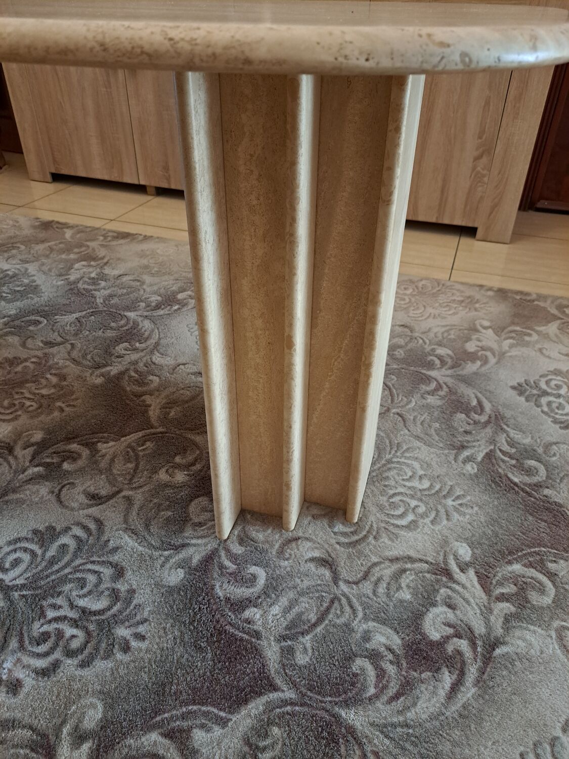 Travertine dining table.