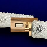 Pair of vintage wall sconces in molded glass and gilded brass