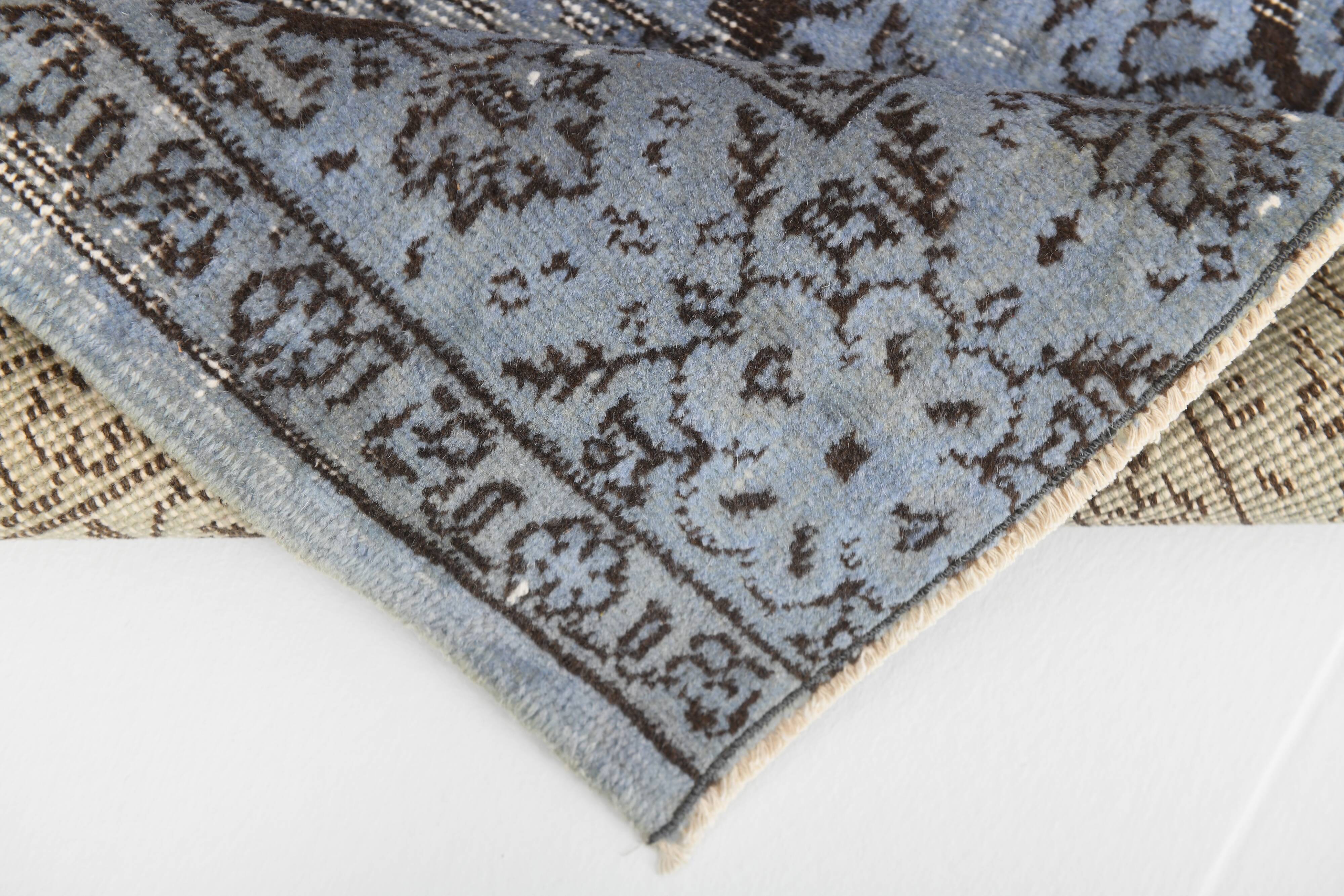 Turkish All-Over Floral Light Blue Vintage Runner Rug, 61x207Cm