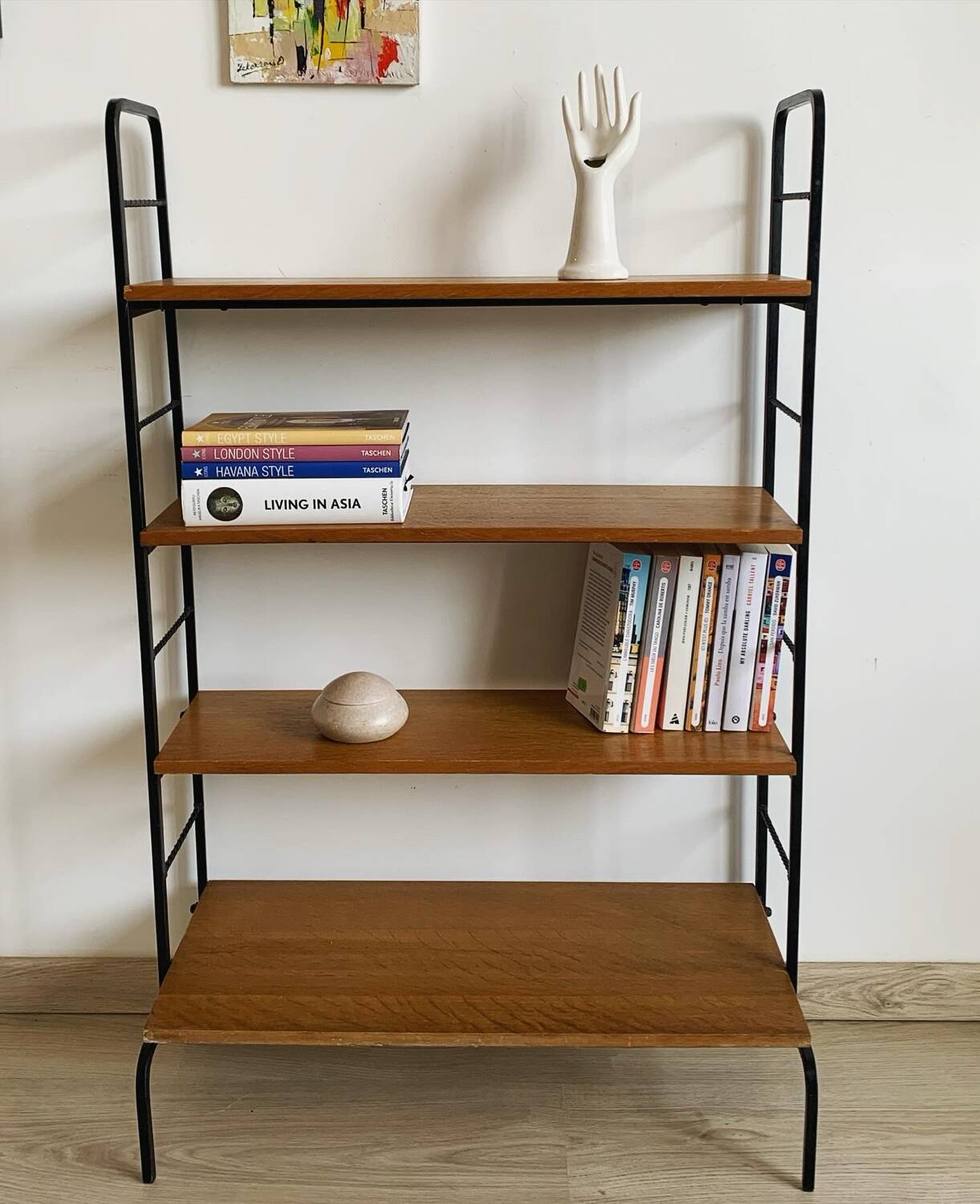 Vintage shelf in wood and wrought iron