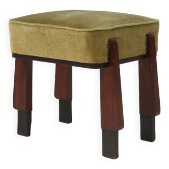 Élégant tabouret/pouf art déco avec revêtement vert (3 pièces), France années 1930