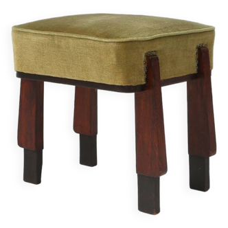 Elegant art deco stool /pouf with green upholstery (3 pieces), France 1930s
