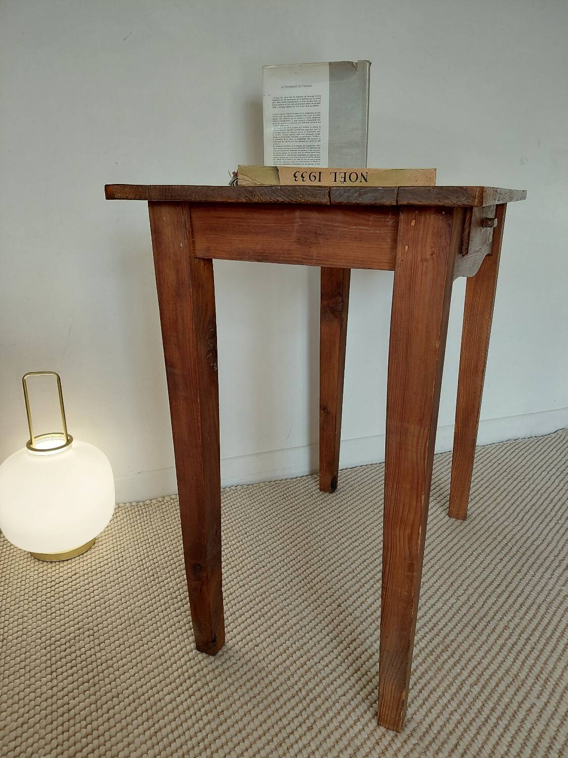Old solid wood console - drawer - curved line - chic country style
