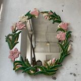 Oval ceramic mirror with flowers