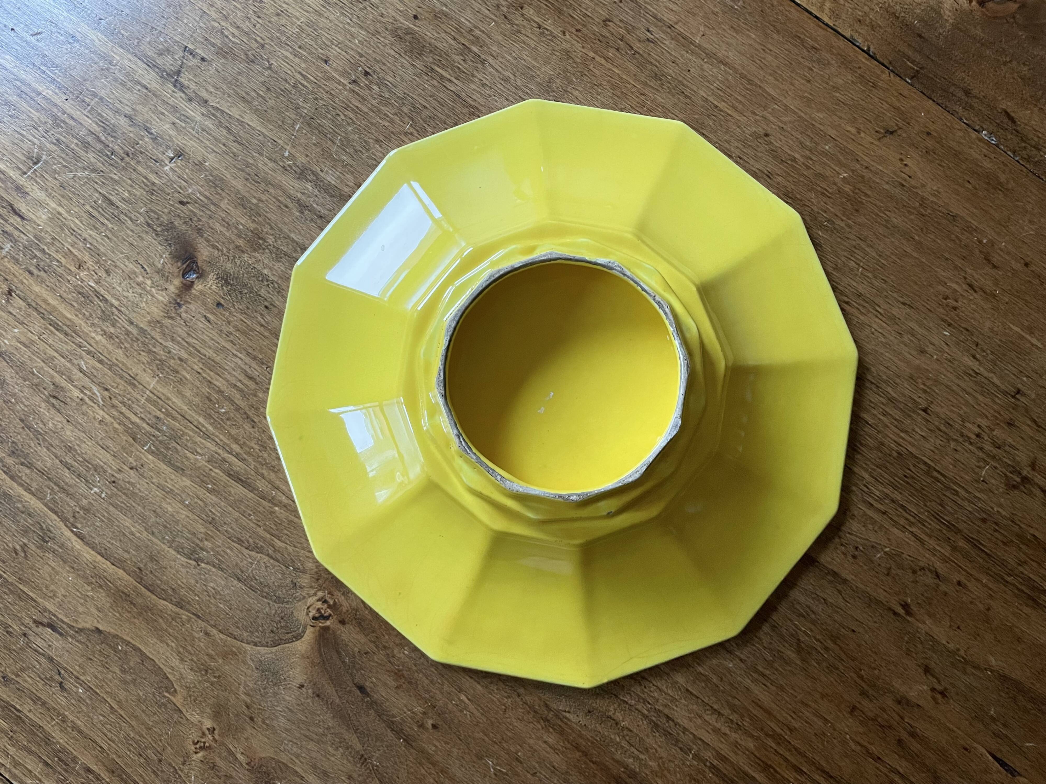 Old salad bowl, fruit bowl - yellow and white ceramic, vintage