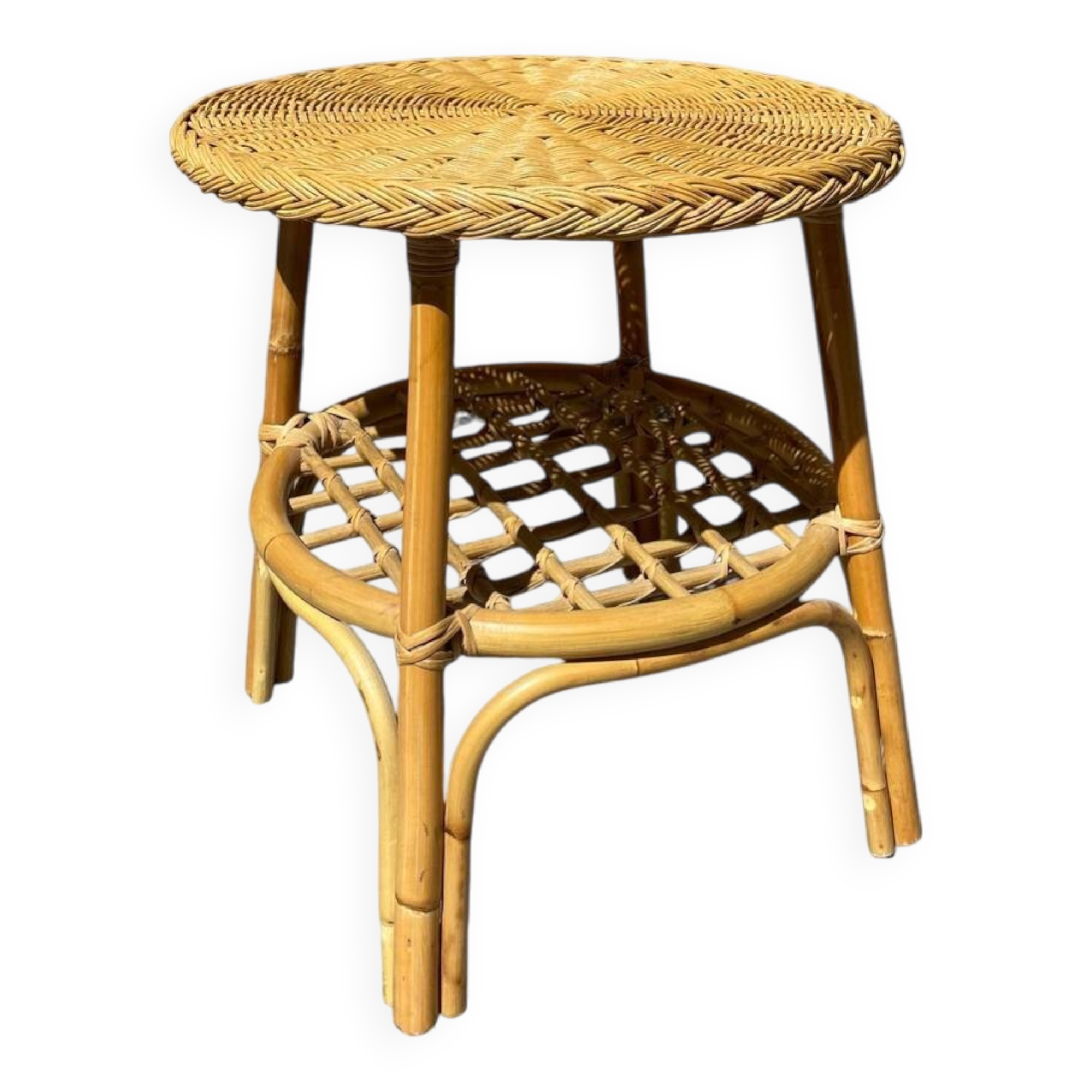 Vintage rattan and wicker coffee table