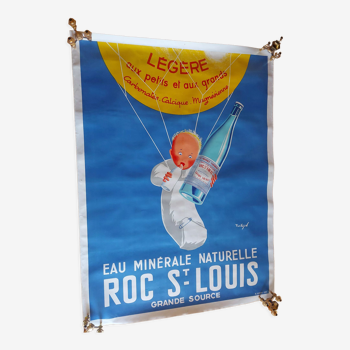 Affiche lithographiee , entoilee , eau minerale roc saint louis pour bebe