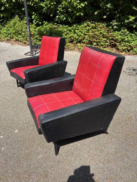 pair of old skai compass leg armchairs / vintage