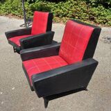 paire d'anciens fauteuils pieds compas skai / vintage