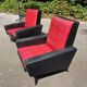 pair of old skai compass leg armchairs / vintage