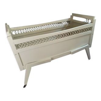 Vintage cot in wood and rattan