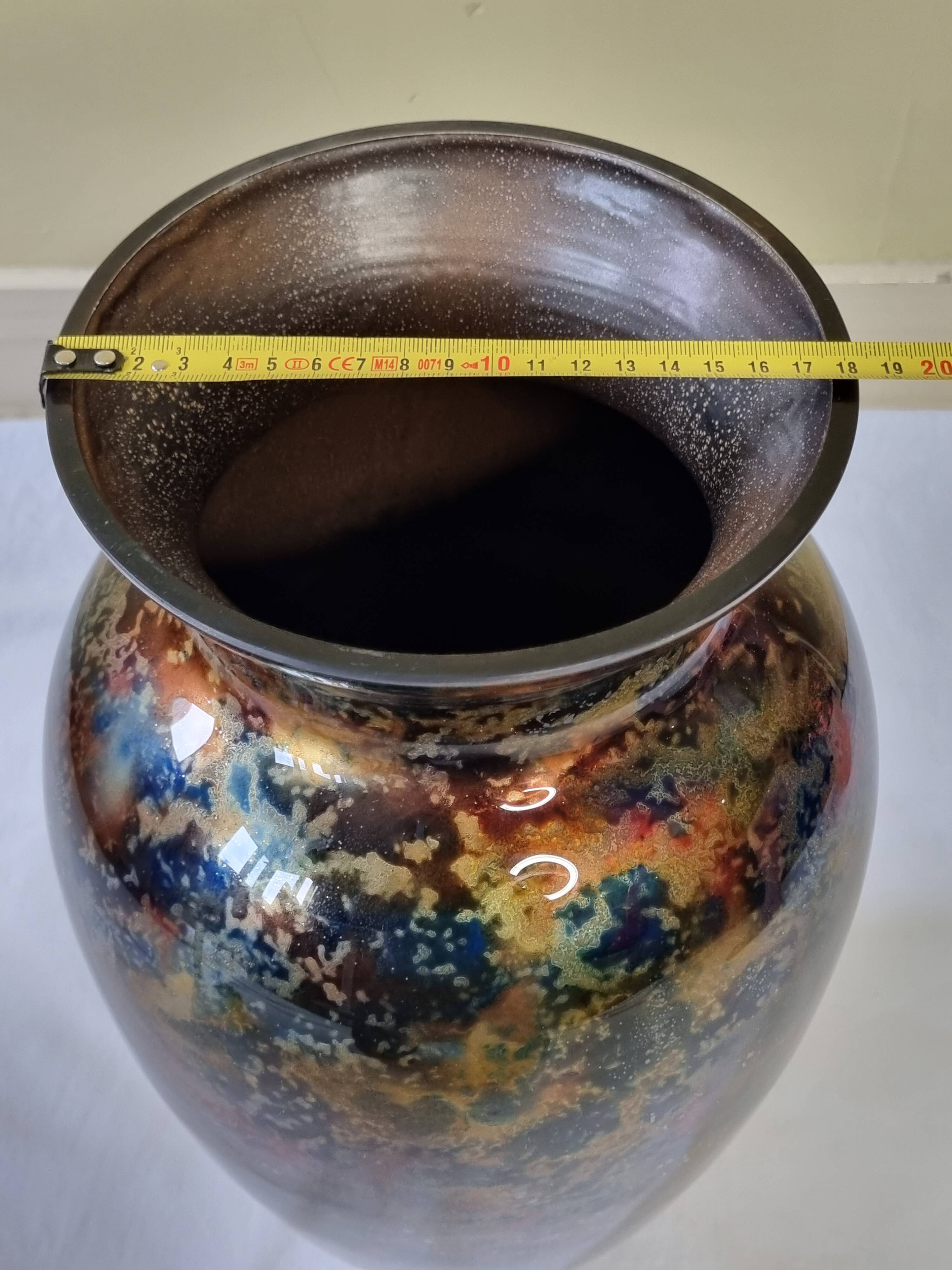 Signed églomisé glass vase, unique piece, France, circa 1980, 46 cm