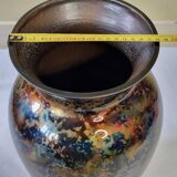 Signed églomisé glass vase, unique piece, France, circa 1980, 46 cm