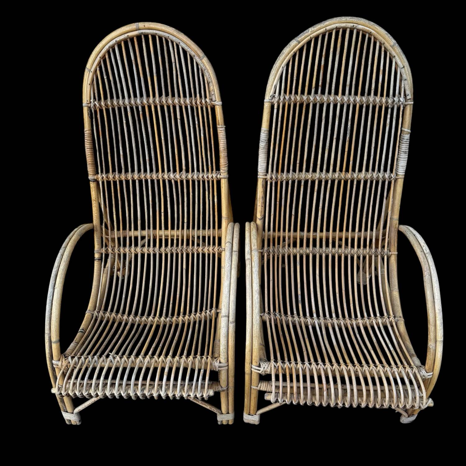 Huge pair of rattan armchairs from the 50s, South of France