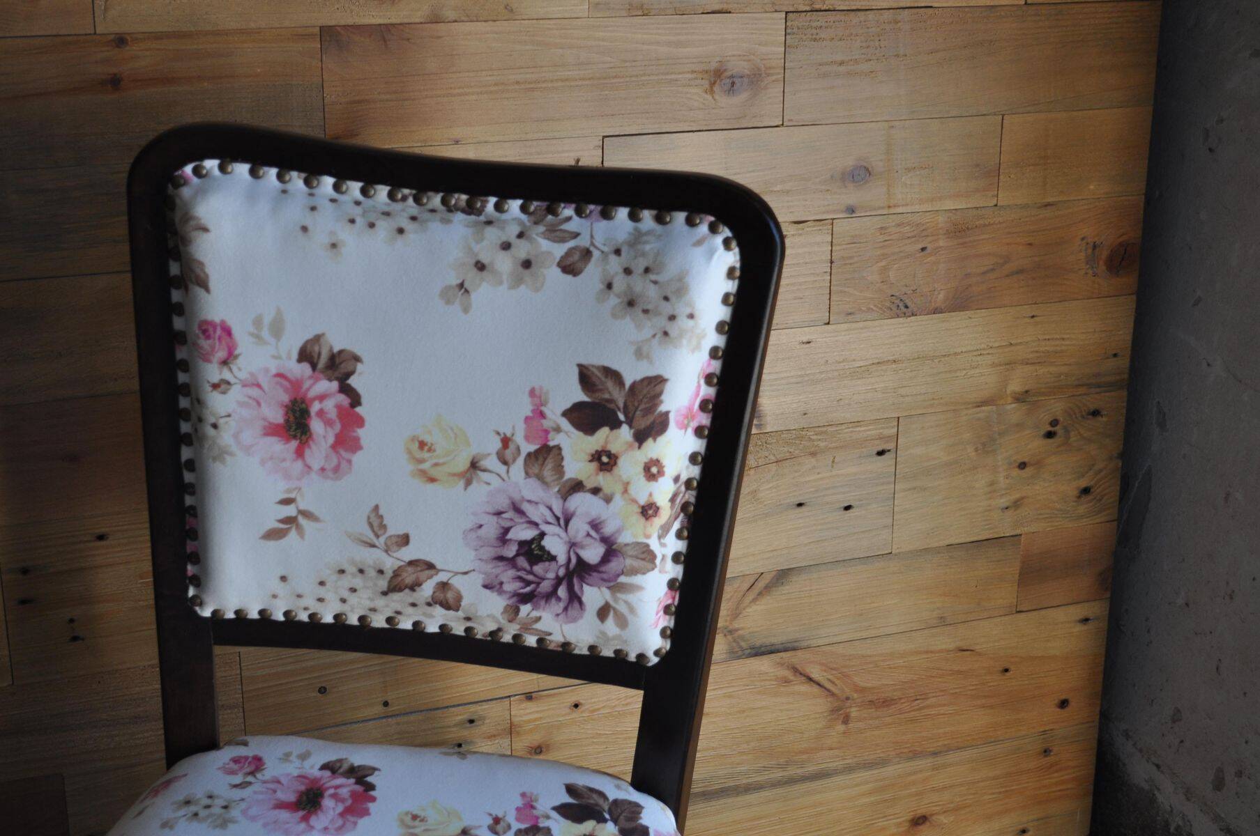Set of 3 Art Deco chairs in multicoloured velvet with a dark wood frame — 1930s