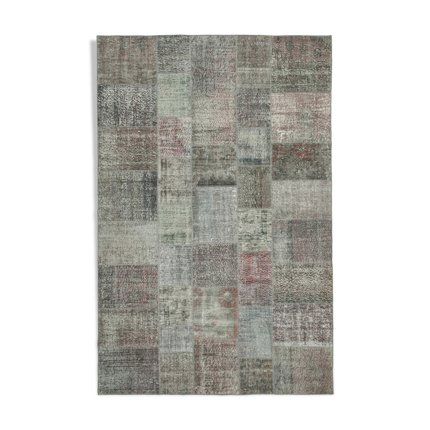Hand-knotted oriental vintage 199 cm x 301 cm grey patchwork carpet