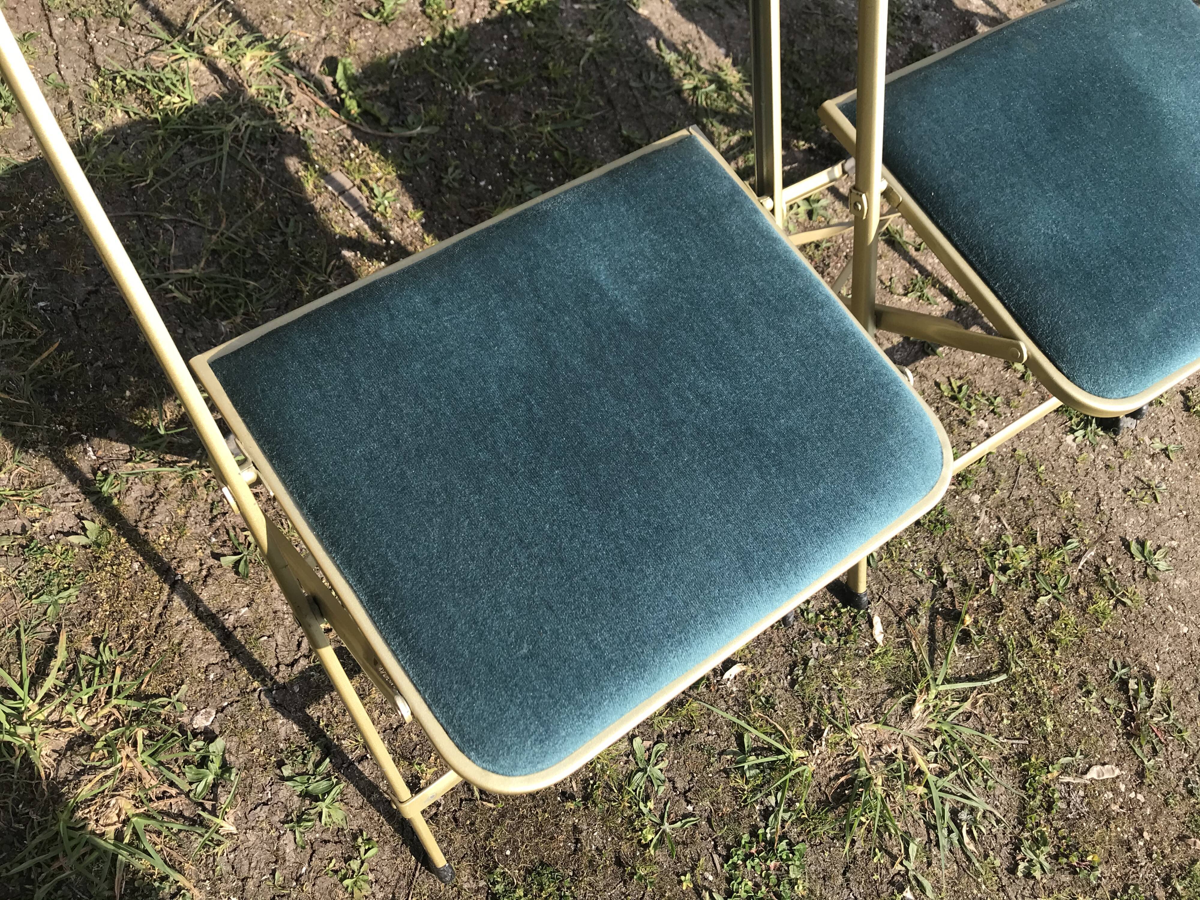4 blue velvet folding chairs
