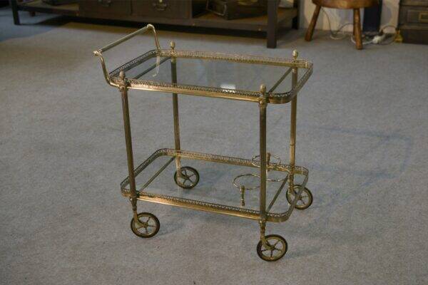 Neoclassical brass and glass serving trolley attributed to Maison Jansen, 1960s