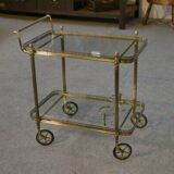 Neoclassical brass and glass serving trolley attributed to Maison Jansen, 1960s