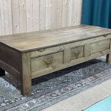 Chestnut coffee table XIXth with 3 drawers and extensions