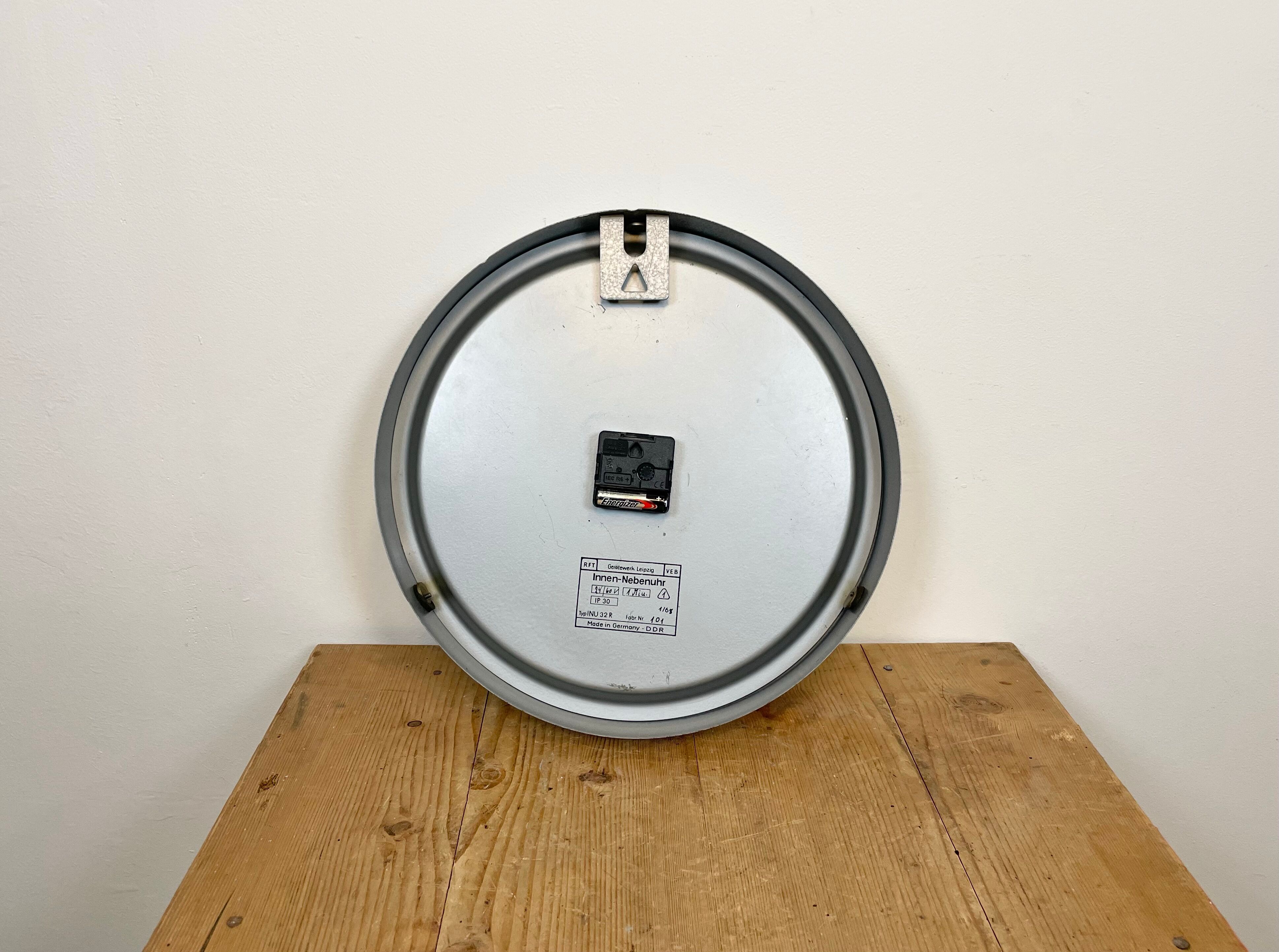 Grey Industrial East German Wall Clock from GW, 1960s