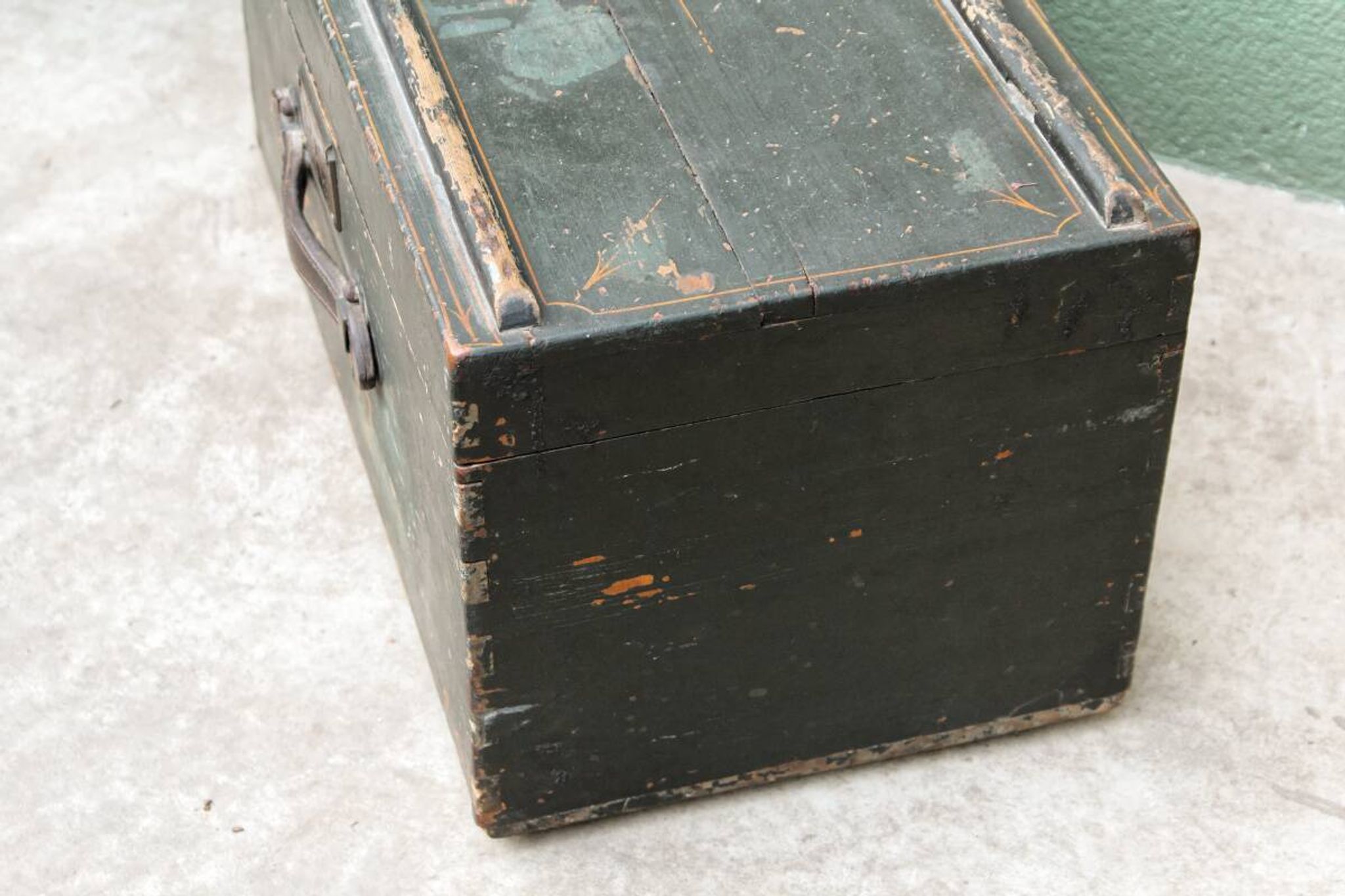 Old wooden travel trunk