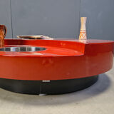 Vintage revolving coffee table in red lacquer by Willy Rizzo, 1970s