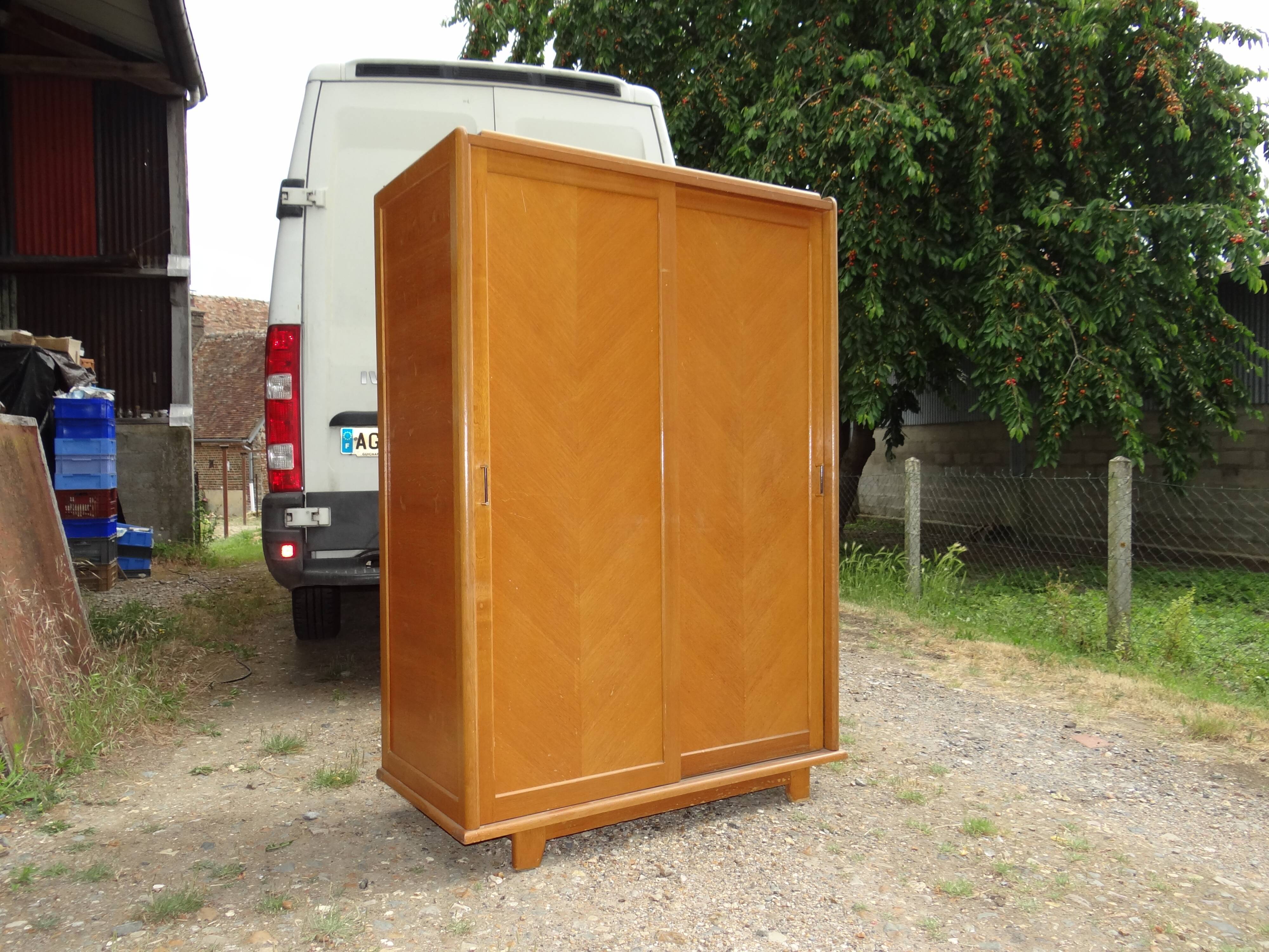 Wardrobe 1950 light oak sliding doors