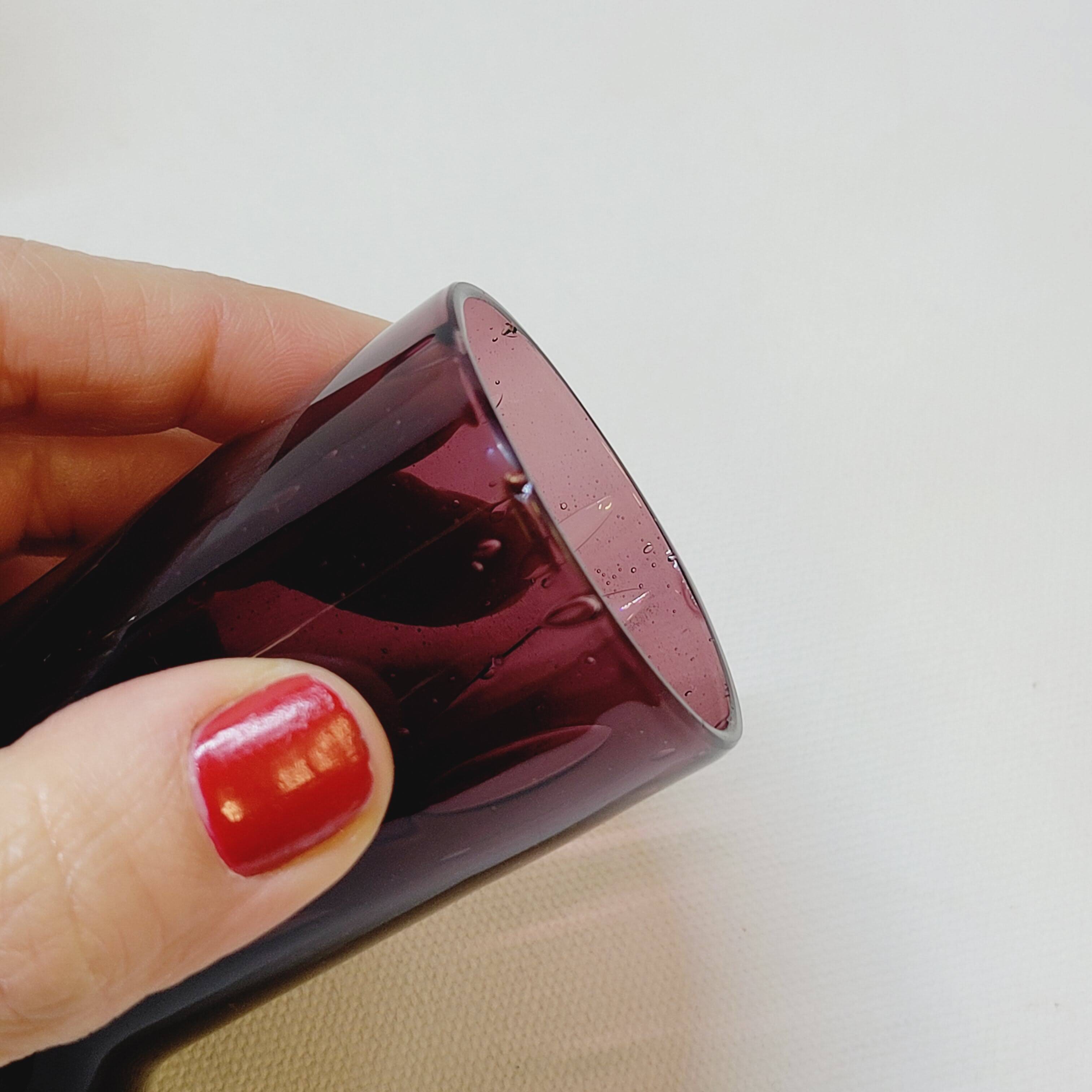 5 Small Liqueur Glasses Vodka Cups in Bubble Blown Glass Plum Biot?