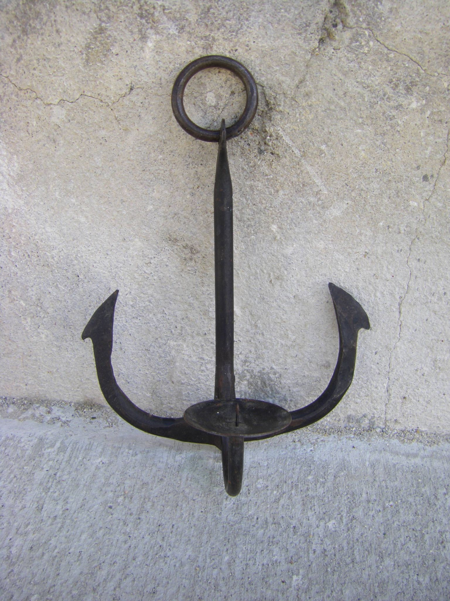 Porte-bougies ancre marine en fer forgé