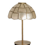 Table lamps with a lampshade with mother-of-pearl set with checkerboard brass and a gilded foot