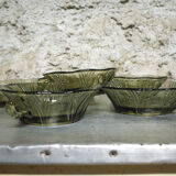 Set of 6 Art Deco cups in khaki glass
