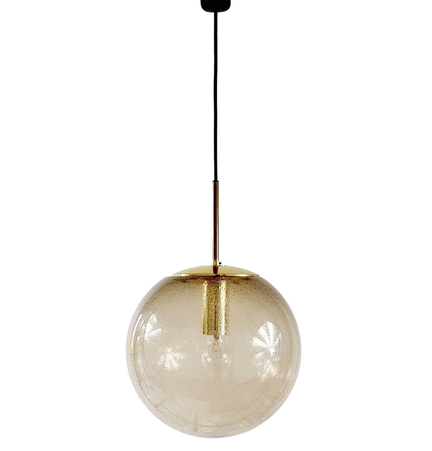 Large Mid-Century Smoked Air-Bubbled Glass Ball Pendant/Ceiling Light From Limburg, Germany, 1970s