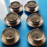 Matching cups & saucers - Chinese porcelain, translucent rice grains & Chinese gold edging