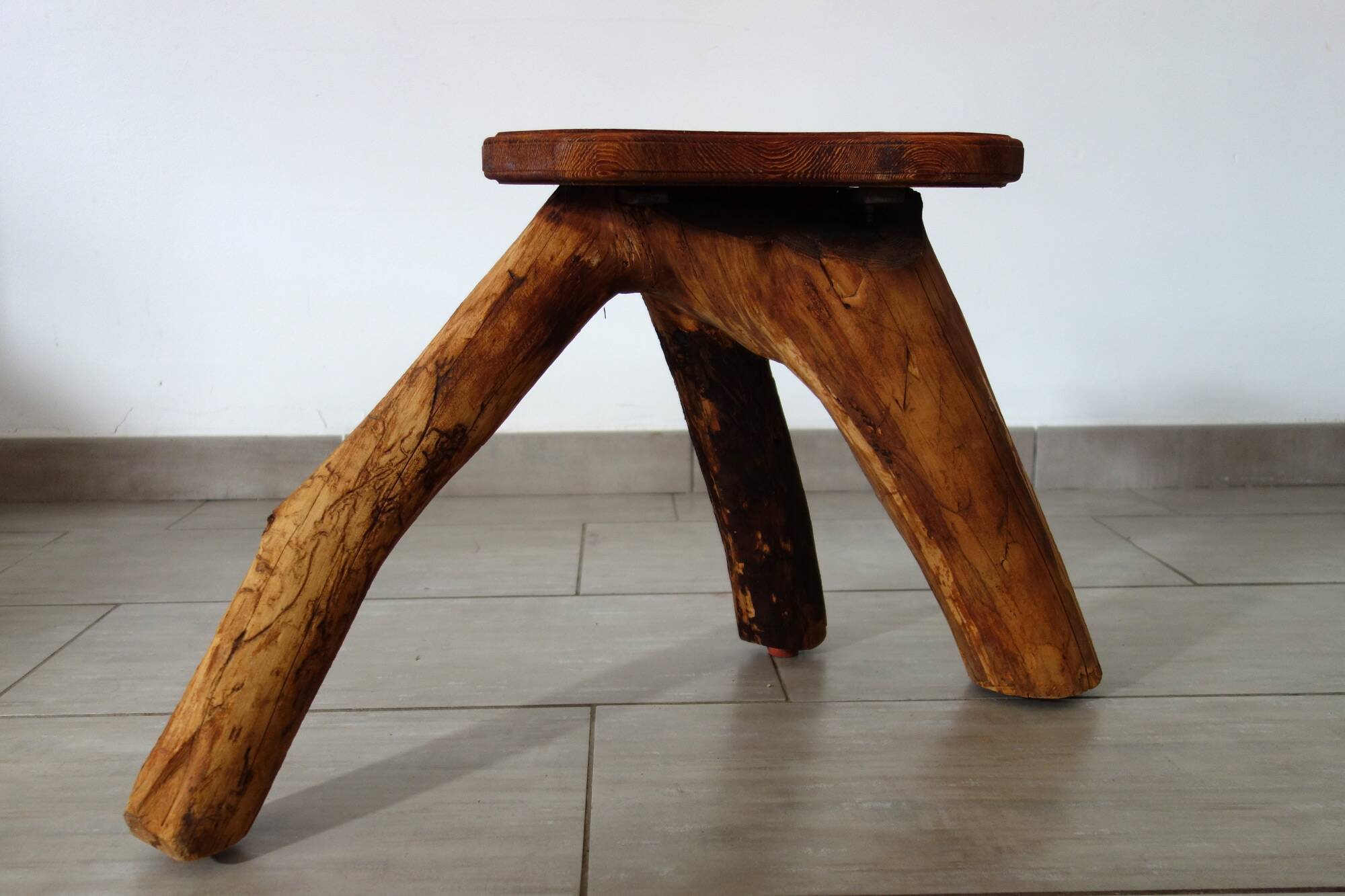 Vintage wooden brutalist stool or plant stand