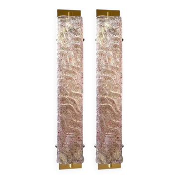 Luxury Gold Wall Sconces With Pink-Ametista "Graniglia" Murano Glass --Set