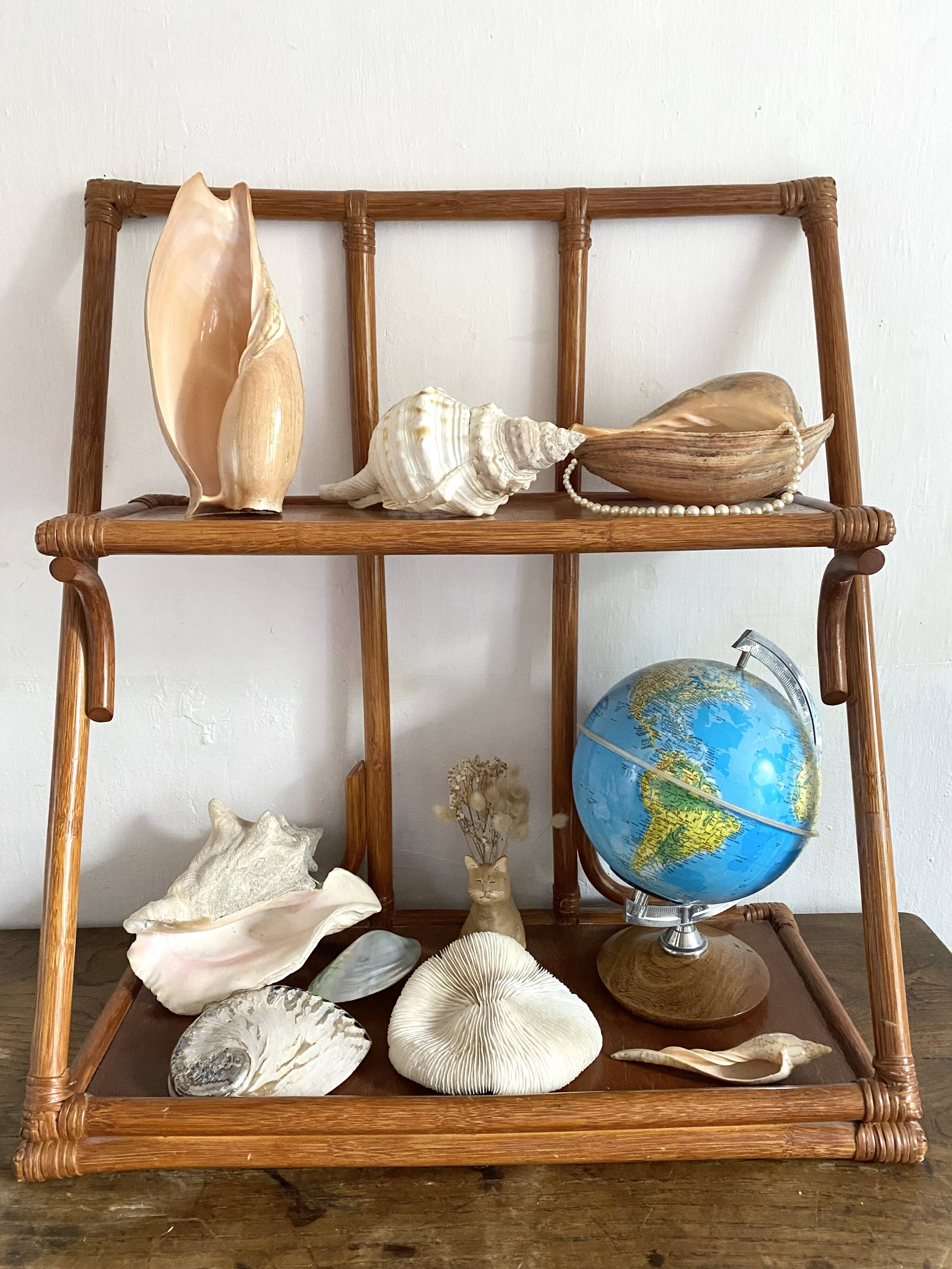 70s rattan wall shelf