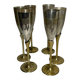Set of 6 champagne flutes in brass and silver-plated metal – height 24 cm