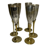 Set of 6 champagne flutes in brass and silver-plated metal – height 24 cm