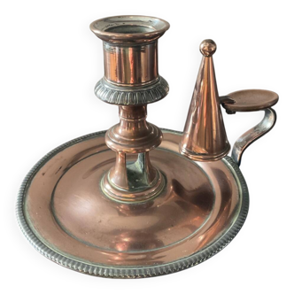 Old cellar rat candlestick in copper and silver-plated metal.