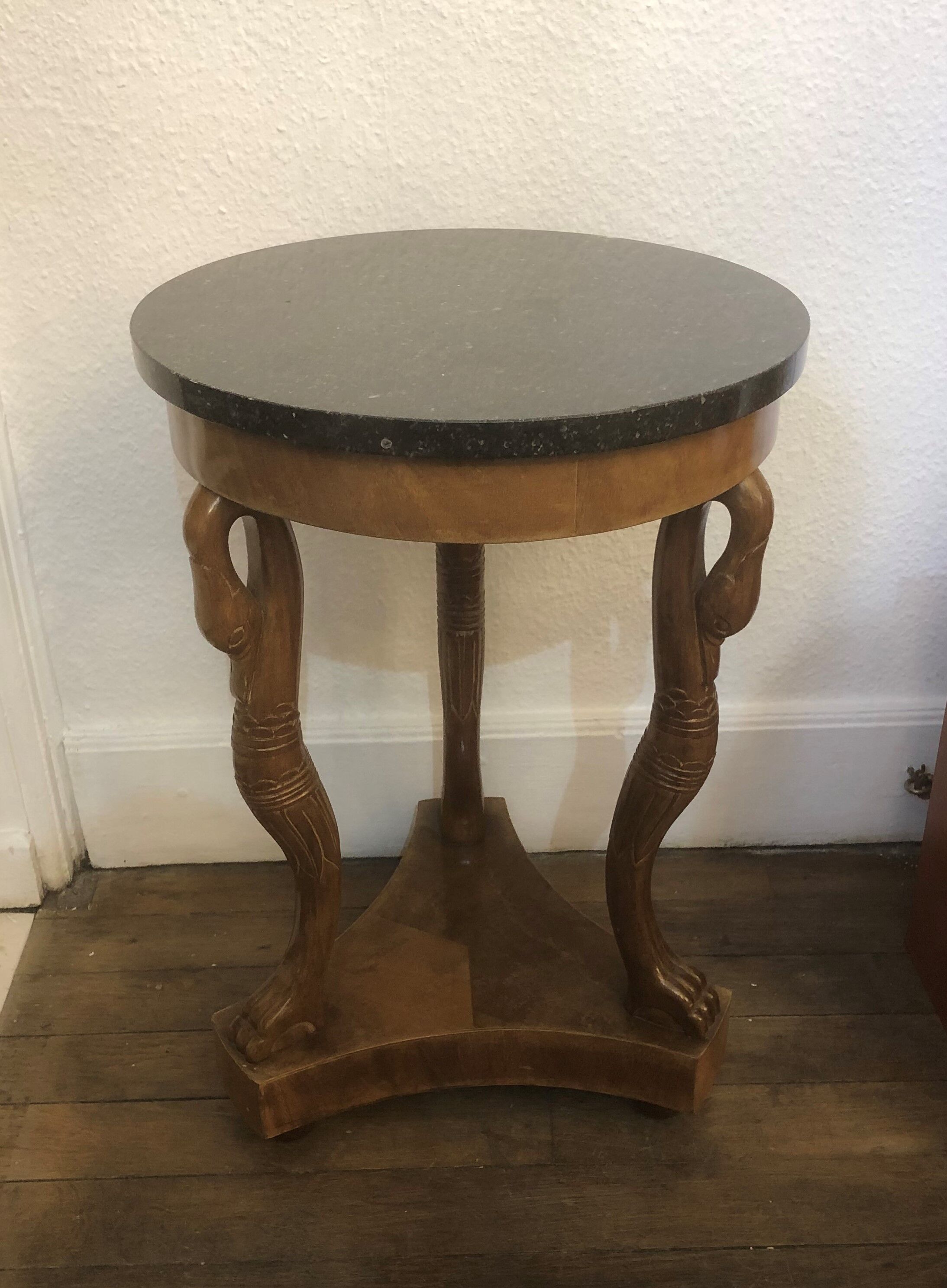 Empire Wood Marquetry Plateau Marble Decoration Swans