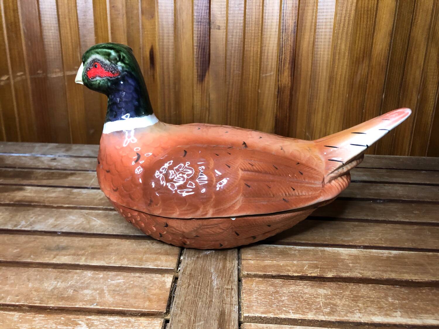 Old michel caugant terrine pheasant shape vintage ceramic