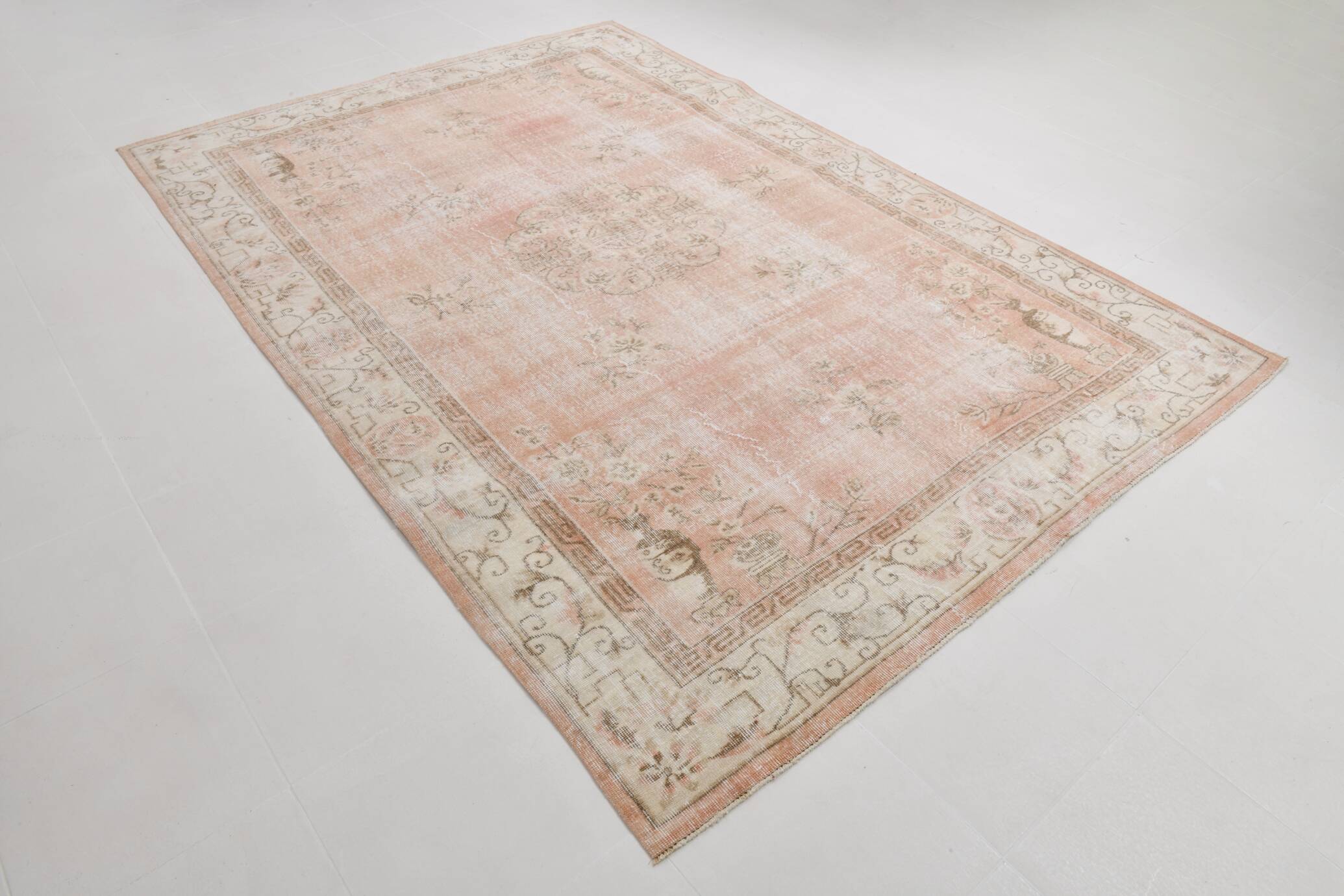 7x10 Pale Red & Beige Large Turkish Area Rug, 210x306Cm