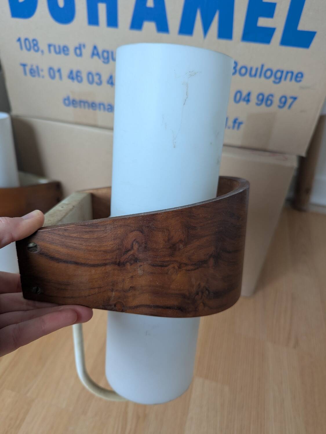 Pair of Louis Kalff NX40 teak and glass wall lights for Philips