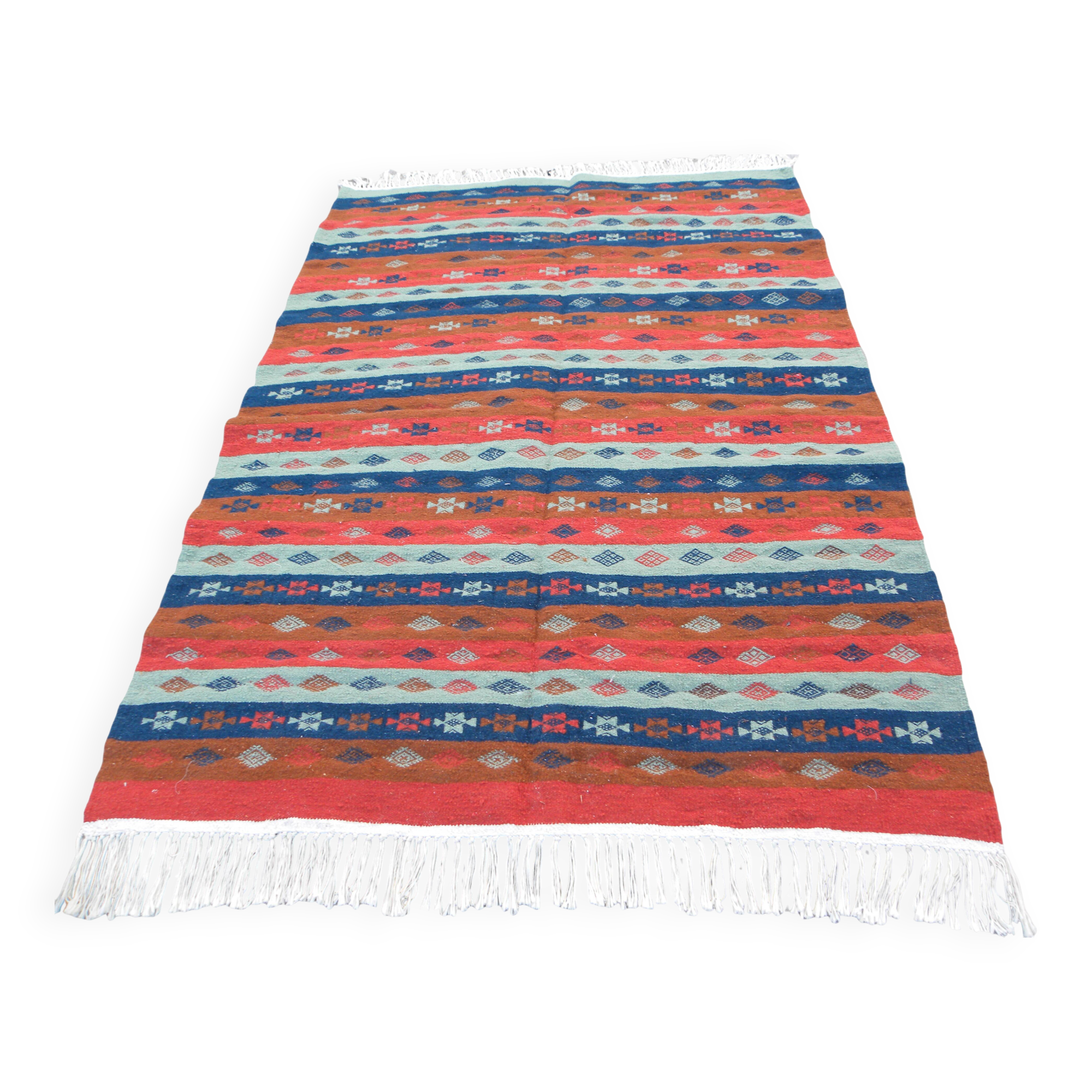 Authentic handmade Tunisian Berber kilim rug in orange wool.