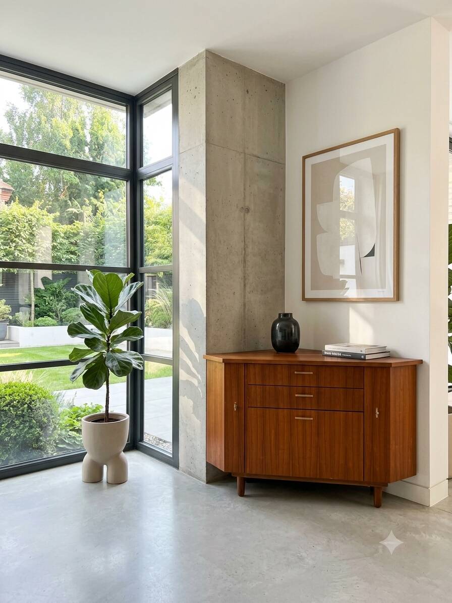 Scandinavian corner unit in teak from the 1960s.