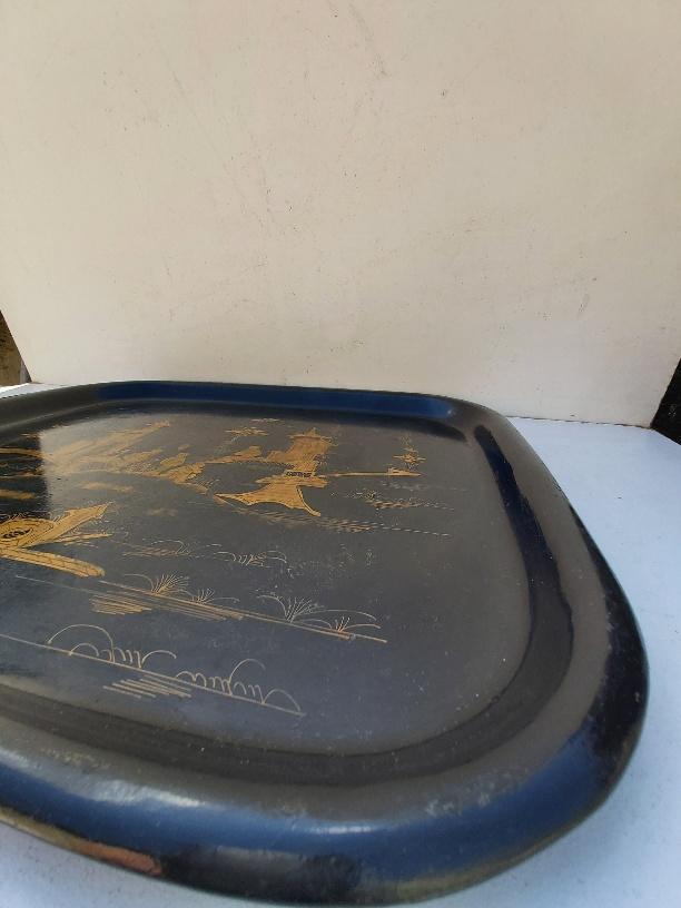 Large tray painted sheet metal Napoleon III 19th century