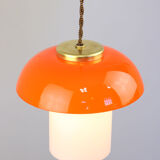 Lampe en verre orange et champignon en laiton du milieu du siècle