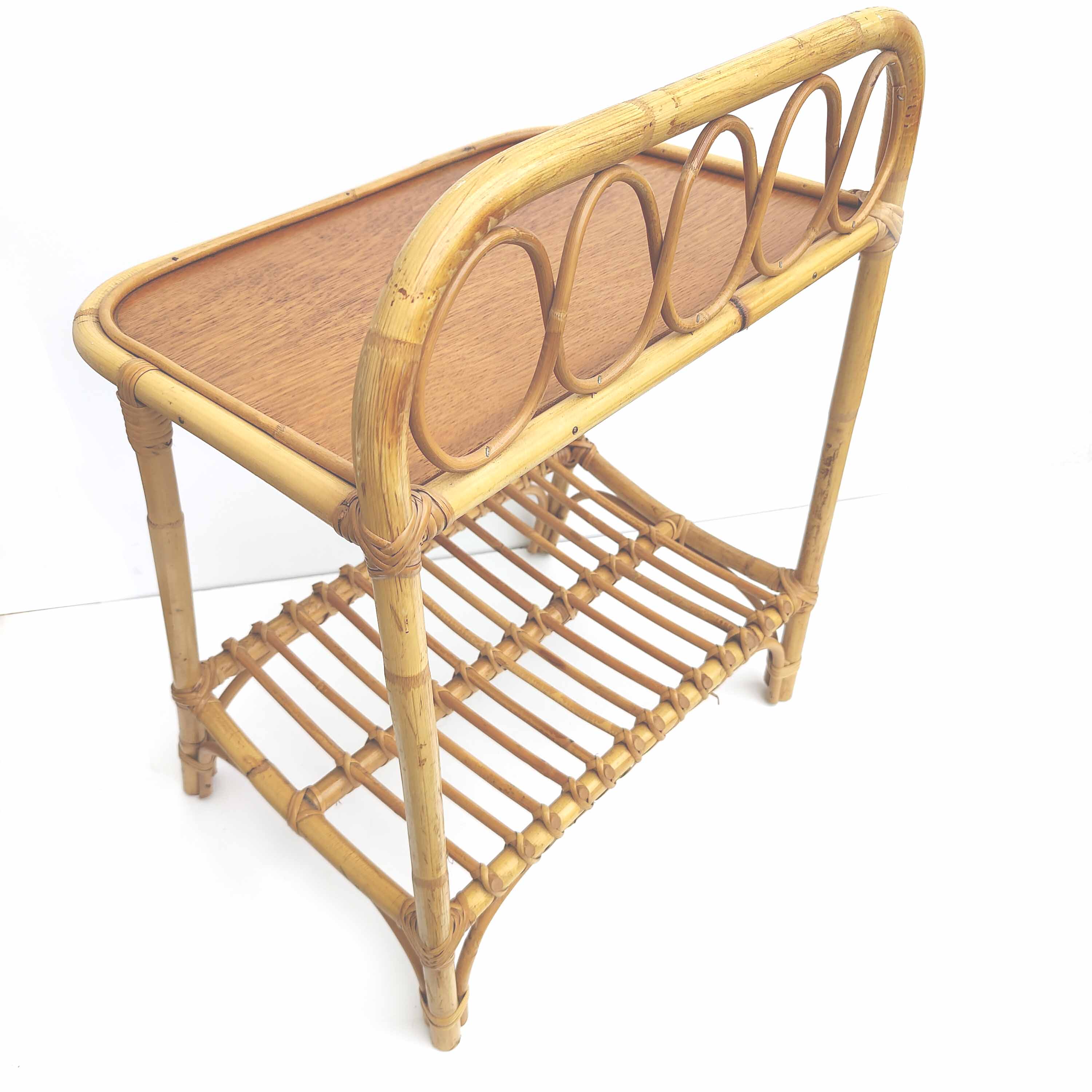 Vintage rattan bedside table 60s